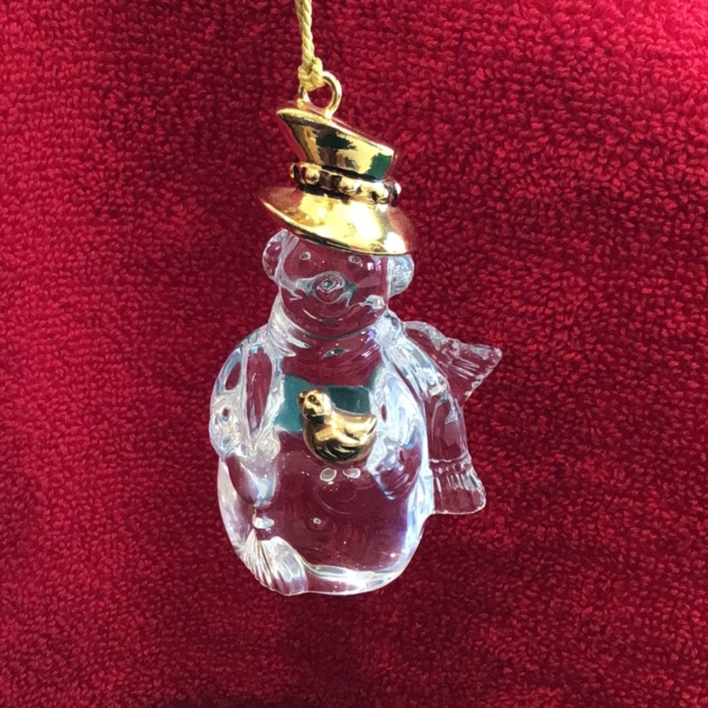 Gorham Crystal Ornament. Christmas Holiday Snowman Gold Accents.
